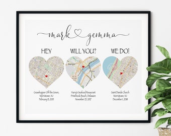 MAP ENGAGEMENT GIFT, Unique Engagement Gift, Engagement Map Gift, Engagement Map, Map Gift, Map Engagement Gift for Couples