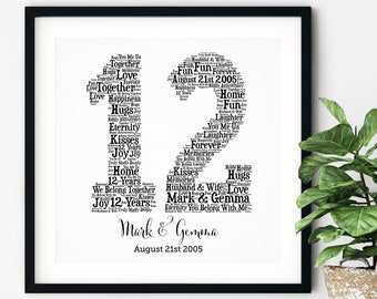 PERSONALIZED 12TH ANNIVERSARY Gift ~ Word Art ~ Printable Art ~ Unique Anniversary gift ~ 12 Year Wedding Anniversary Gift ~ Unique Gift