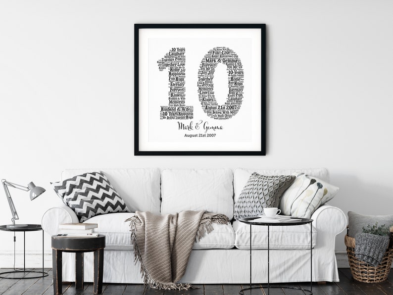 PERSONALIZED 10TH ANNIVERSARY Gift Word Art Printable Art Unique Anniversary gift 10 Year Wedding Anniversary Gift Unique Gift image 3