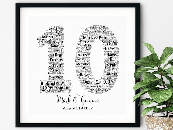 PERSONALIZED 10TH ANNIVERSARY Gift Word Art Printable Art Unique  Anniversary gift 10 Year Wedding Anniversary Gift Unique Gift
