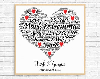 Personalized 35th ANNIVERSARY GIFT ~ Coral Anniversary ~ 35 Year Anniversary Word Art ~ Printable ~ 35th Wedding Anniversary Unique Gift