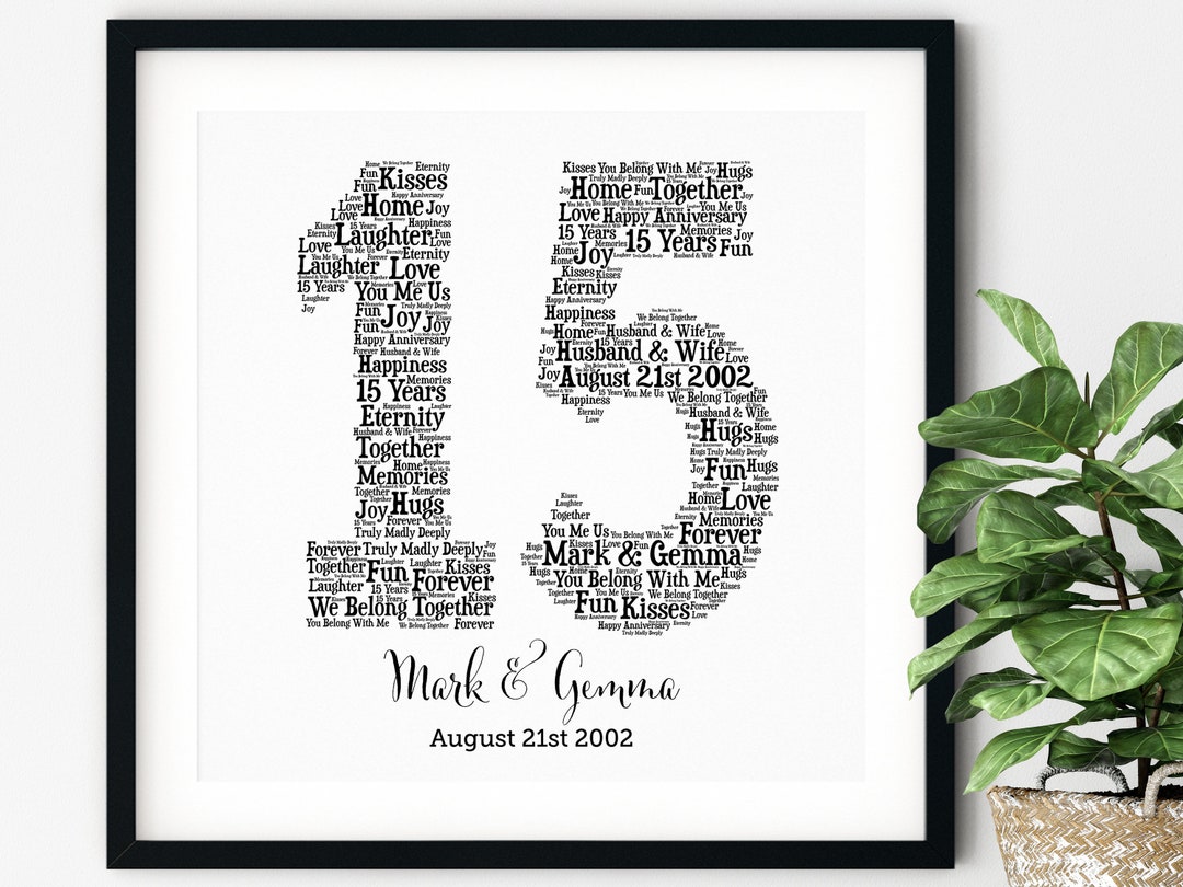 PERSONALIZED 15TH ANNIVERSARY Gift ~ Word Art ~ Printable Art ~ Unique ...