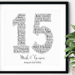 REGALO PERSONALIZADO DEL 15.° ANIVERSARIO ~ Arte con palabras ~ Arte imprimible ~ Regalo de aniversario único ~ Regalo de aniversario de bodas de 15 años ~ Regalo único