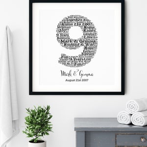 PERSONALIZED 9th ANNIVERSARY Gift ~ Word Art ~ Printable Art ~ Unique ...