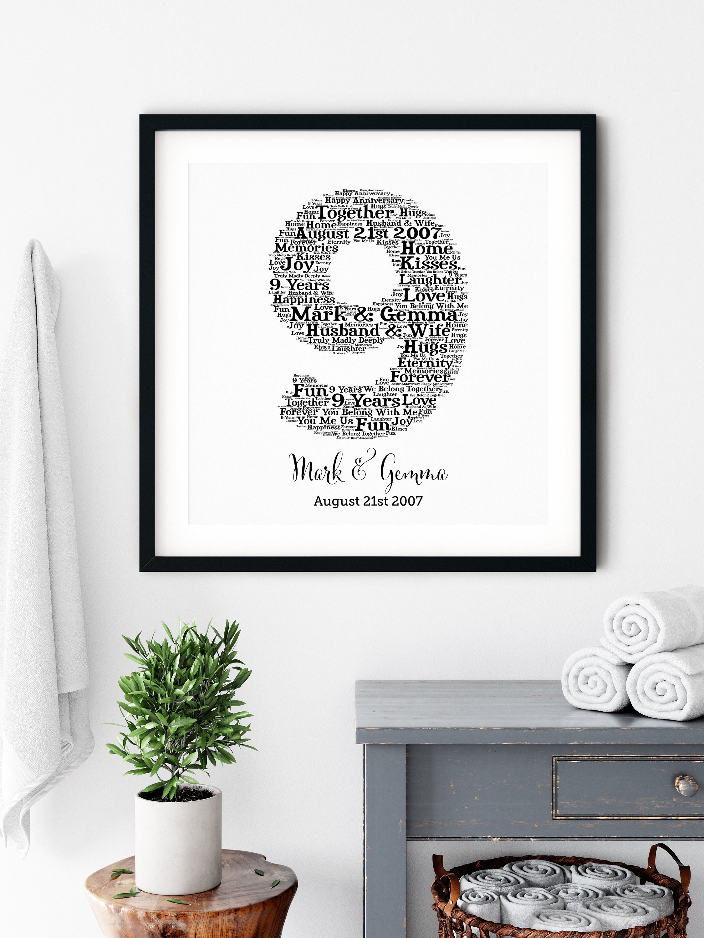 PERSONALIZED 9th ANNIVERSARY Gift ~ Word Art ~ Printable Art ~ Unique ...