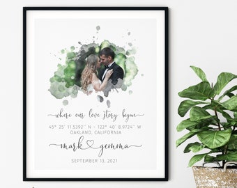 Custom Coordinates Gift, Anniversary Gift with Photo, Valentines Day Gift, Printable GPS coordinates, Where our love story began, Boyfriend