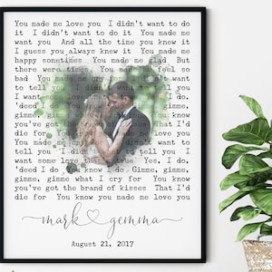 First Anniversary Gift for Husband, Anniversary Gift for Him, Wedding Song Lyrics Art, Wedding Vows Art, First Dance Song, 1st Anniversary