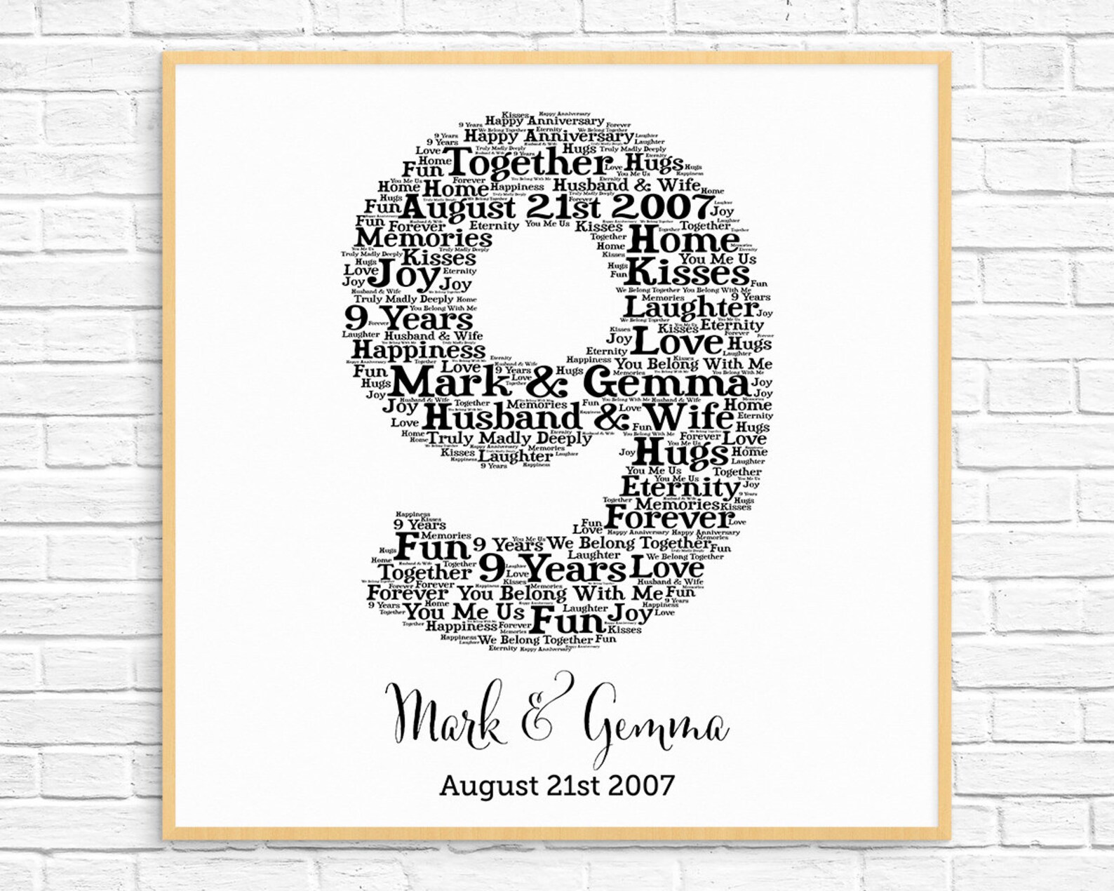PERSONALIZED 9th ANNIVERSARY Gift ~ Word Art ~ Printable Art ~ Unique ...