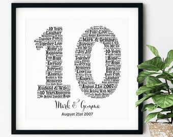 PERSONALIZED 10TH ANNIVERSARY Gift ~ Word Art ~ Printable Art ~ Unique Anniversary gift ~ 10 Year Wedding Anniversary Gift ~ Unique Gift