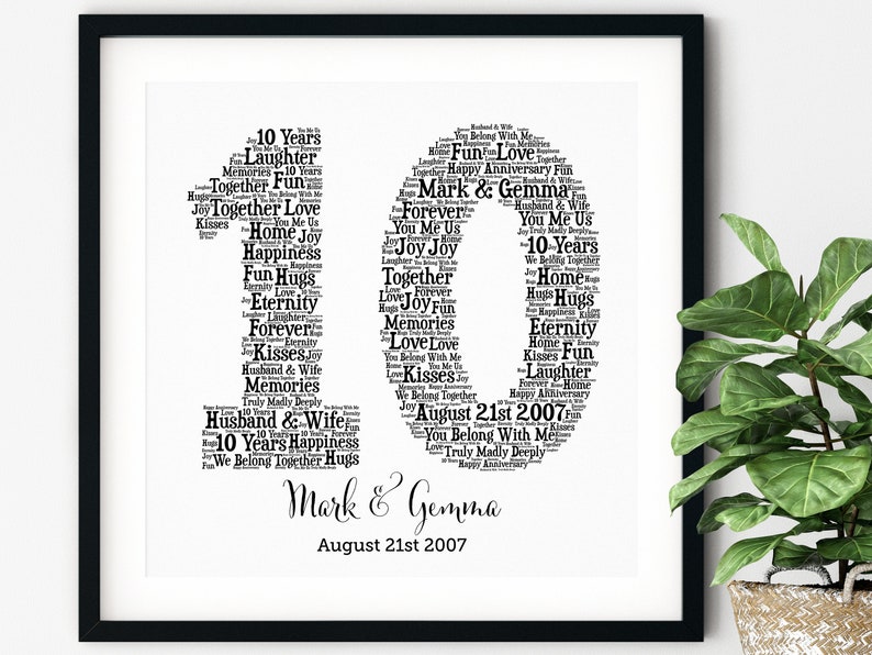 PERSONALIZED 10TH ANNIVERSARY Gift Word Art Printable Art Unique Anniversary gift 10 Year Wedding Anniversary Gift Unique Gift image 1