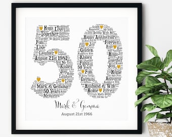 PERSONALIZED 50TH ANNIVERSARY Gift ~ Word Art ~ Printable Art ~ Unique Anniversary gift ~50 Year Gold Wedding Anniversary Gift ~ Unique Gift