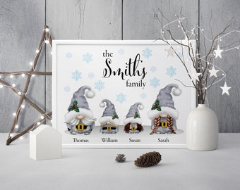 Personalized Christmas Grey Gnome Gonk Print or Download, Gonk Gift, Christmas Gnome Family Print, Gnome Gift