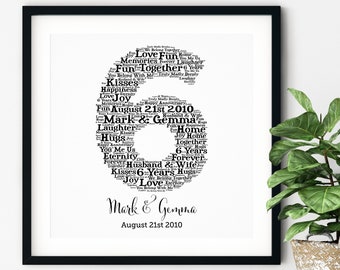 PERSONALIZED 6th ANNIVERSARY Gift ~ Word Art ~ Printable Art ~ Unique Anniversary gift ~ 6 Year Wedding Anniversary ~ Unique Gift