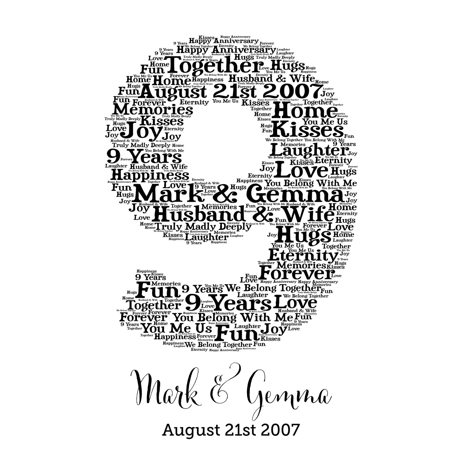 PERSONALIZED 9th ANNIVERSARY Gift ~ Word Art ~ Printable Art ~ Unique ...