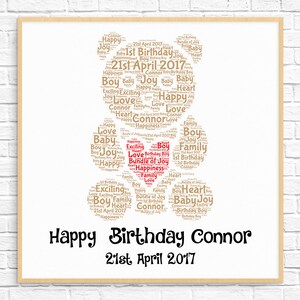 PERSONALIZED 1st Birthday Gift ~ Printable Art ~ First Birthday - 1st Birthday Boy ~  Baby Boy Gift ~ Teddy Bear ~ Word Art