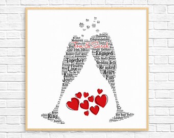 Personalized ENGAGEMENT GIFT - Word Art - Art Print - Printable Art - Unique Engagement Gift For Couple - Engagement Card - Couple Design