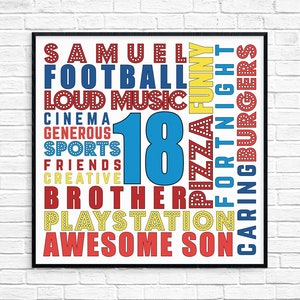 Regalo de cumpleaños número 18 personalizado para él, póster de cumpleaños número 18, regalo de cumpleaños número 18 para niños, decoración de fiesta de cumpleaños número 18, regalo de cumpleaños número 18