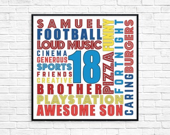 Personalised 18th birthday gift for him, 18th Birthday Poster, Boys 18th Birthday Gift, 18th Birthday Party Decor, 18th Birthday Gift