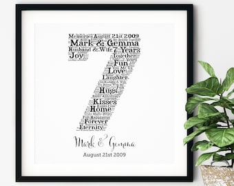 PERSONALIZED 7th ANNIVERSARY Gift ~ Word Art ~ Printable Art ~ Unique Anniversary gift ~ 7 Year Wedding Anniversary ~ Unique Gift