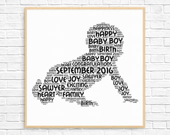 Personalized PREGNANCY / BIRTH GIFT - Word Art - Art Print - Printable Art - Unique New Baby Gift For New Arrival - Baby Boy Design