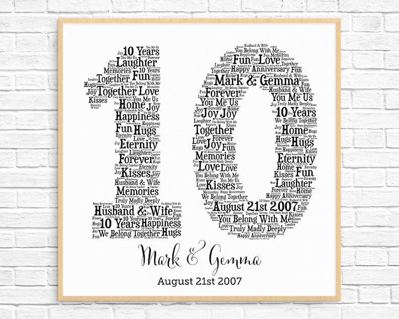 PERSONALIZED 10TH ANNIVERSARY Gift Word Art Printable Art Unique Anniversary gift 10 Year Wedding Anniversary Gift Unique Gift image 5