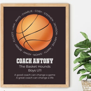 Cadeau de remerciement pour entraîneur de basket-ball, art personnalisé de l'équipe de basket-ball, cadeau de fin d'année de basket-ball, cadeau de retraite de l'entraîneur, fin de saison