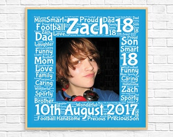 Personalized 18TH BIRTHDAY GIFT ~ Word Art ~ Gift for him ~ Personalised Gift ~ Birthday Gift ~ Bespoke Gift ~ 18th Birthday