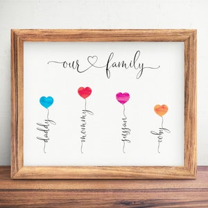 Personalised Heart Family Print, Birthday, Mothers Day Gifts, Custom Name Wall Art Frame, For Mum, Grandchildren, Mummy, Nan, Nanny