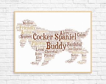 Printable PERSONALIZED COCKER SPANIEL Gift For Dog Lovers ~ Personalized Dog Gift ~ Bespoke Gift ~ Typography ~ Custom Dog Print  ~ Word Art