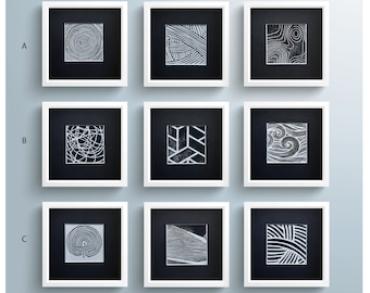 Linocut prints abstract world / structures / lines / strokes - set