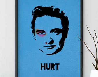 Johnny Cash Poster Art Print - Hurt Song Title - Rock n Roll - Wall Art - Gift For Him