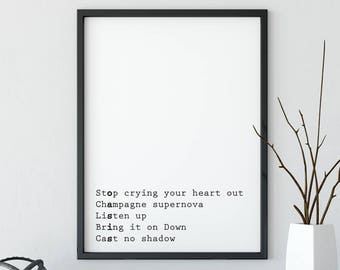Oasis Poster Art - Champagne Supernova - Stop Crying Your Heart Out - Listen Up - Bring it on Down - Poster Print - Wall Art - Perfect Gift