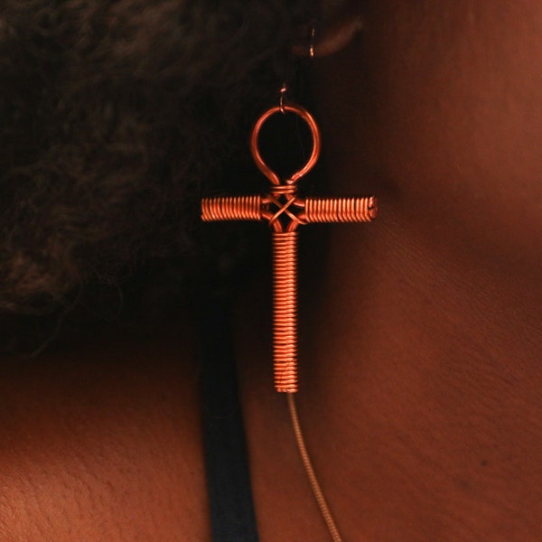 Ankh Earrings, Copper. Handmade Jewelry. Copper Wrapped Jewelry. Copper Ankh, Egyptian Jewelry.