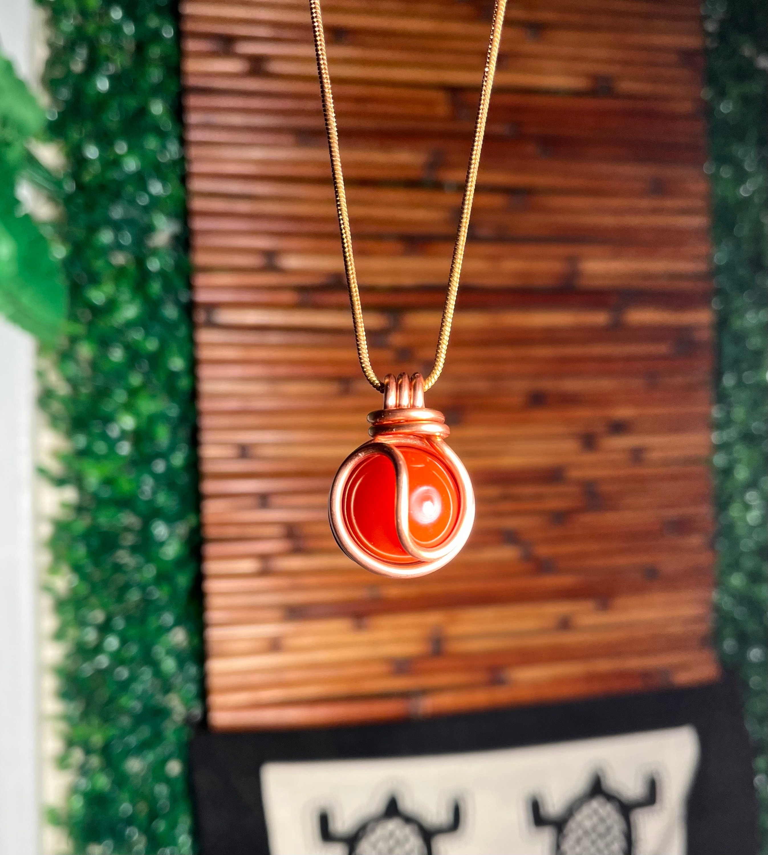 Carnelian Sphere Necklace ~ Choose Your Length! Copper Chain. Healing Crystal, For Creativity + Motivation, Endurance, Courage + Leadership.
