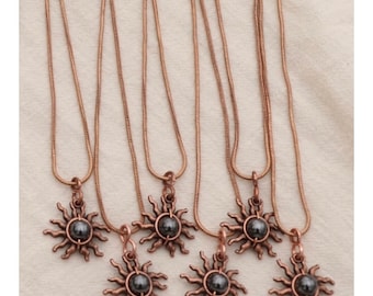 Hematite Sun, Copper Plated Necklace Charm. Copper Snake Chain. Grounding Stone, Protection, Restoration + Healing. Free & Fast Shipping!