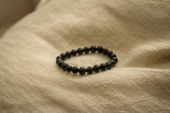 8mm Shungite Bracelet. Cleansing + Purification, EMF Protection + Truth Bringer. Carbon. All Chakras. Black Crystal. Elastic - Stretch Band.