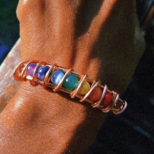 Copper + Chakra Bracelet, Balance Energy Centers of the Body. Colorful Chakra Crystals. Adjustable Bracelet. 100% Handcrafted.