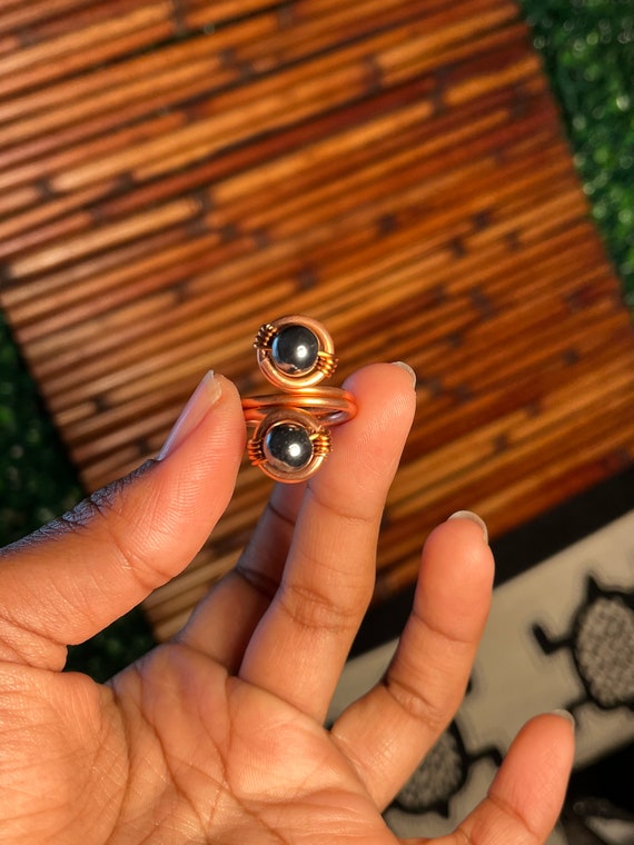 Anneau d'hématite bande de cuivre, anneau Cuivre