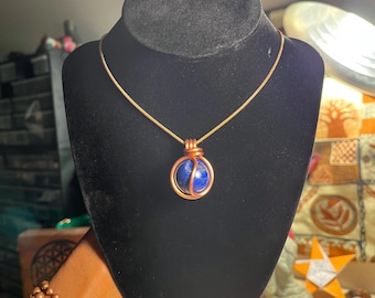 Lapis Lazuli Sphere Necklace ~ Choose Your Length! Copper Chain. Healing Crystal, For Confidence + Communication, Throat Chakra + Motivation