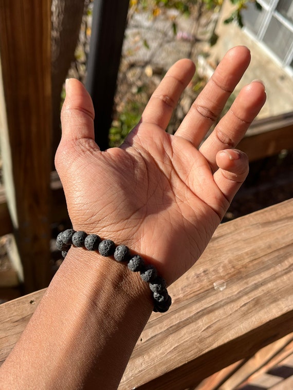 Lava Stone Bracelet 8mm. Elastic Band, Crystal Beaded Bracelet