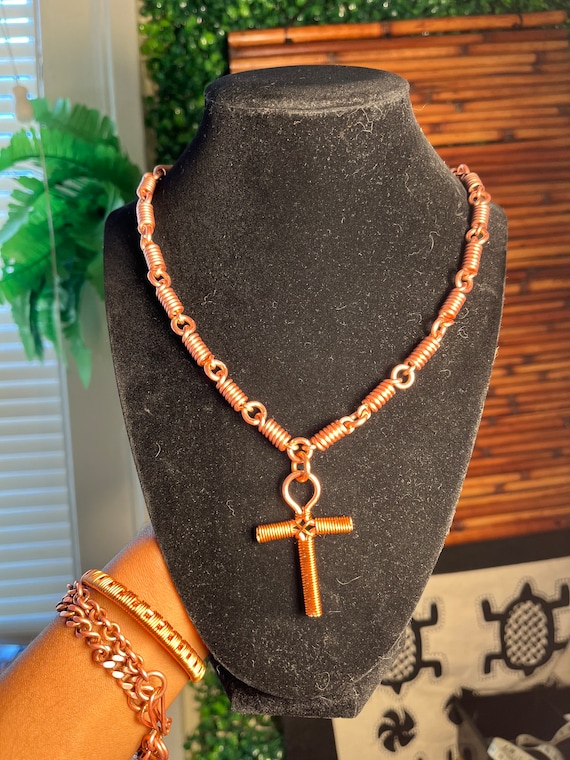 Copper Ankh Necklace, Handmade Copper Links. Egyptian Symbol. Divine Feminine, Divine Masculine. Copper Jewelry, Original Design.