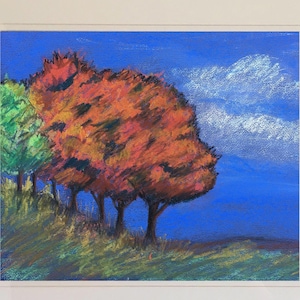 ÁRBOLES en OTOÑO - dibujo original al pastel - 56 x 45 cm