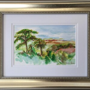 TUSCANY LANDSCAPE - watercolor at a villa in Italy, original art for office or home decor