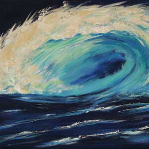 Large painting, Ocean Wave in Hawaii, impressionist style painting, for home or office decor