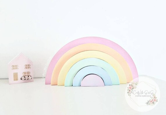 Stacking Rainbow Nursery Decoration Pastel Bedroom Decor Nursery Decor Girls Bedroom Shelfie Stackable Rainbow Wooden Nursery Decor