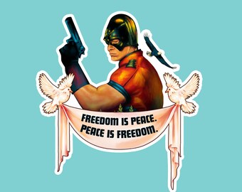Vinilo adhesivo «La libertad es la paz» / Calcomanía de arte de cómic de superhéroes retro / Pacificador / John Cena