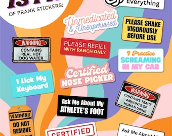 13 Pack Gag Funny Stickers • Office Prank Vinyl Labels • Joke Decals