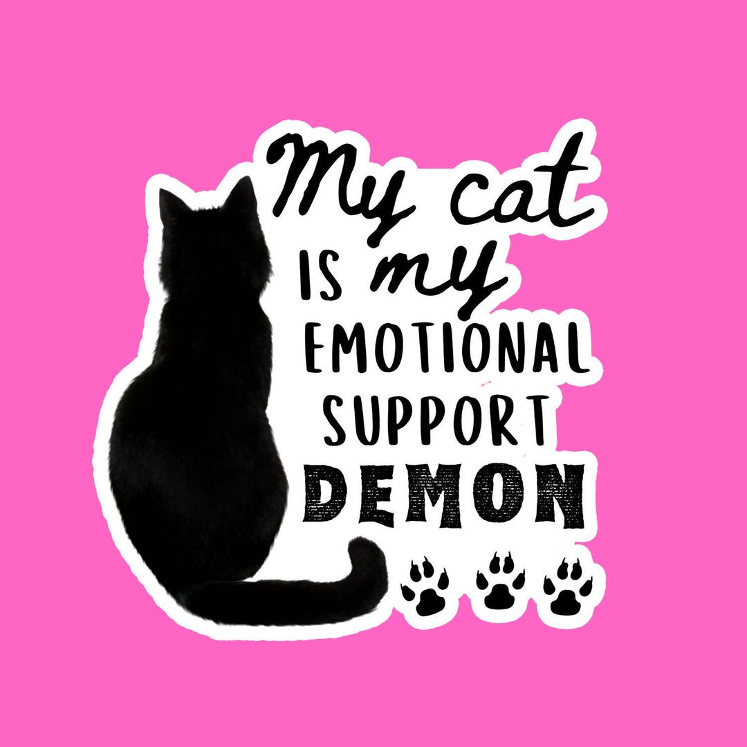 Emotional Support Demon Cat Sticker – Funny Gothic Cat Decal for Laptop ...