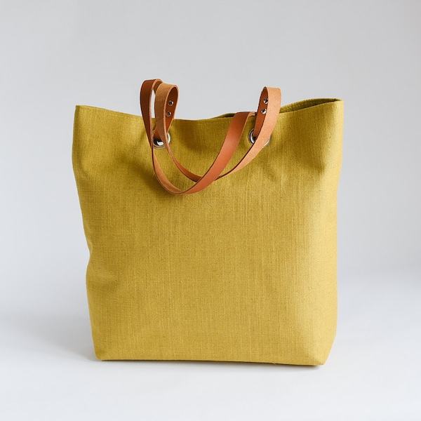 Fourre-tout moyen, sac fourre-tout en lin naturel, shopper, sac de plage, sac à main fait à la main, sac à main en été, sac à main en tissu