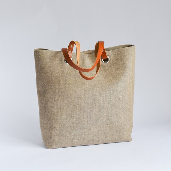 Medium Tote Natural Linen Jute Tote Bag Tote Bag Shopper | Etsy